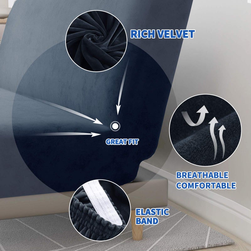 MAXIJIN Velvet Futon Cover Full Size Stretch Futon Mattress Cover Thick Soft Armless Sofa Bed Slipcover Plush Couch Furniture Protector with Elastic Bottom, Machine Washable (Navy Blue) - Image 3